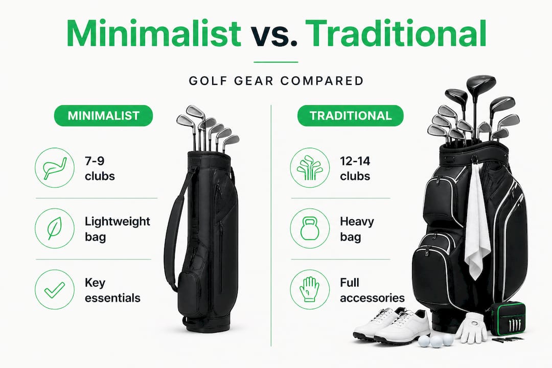 Infographic comparing minimalist and traditional golf setups