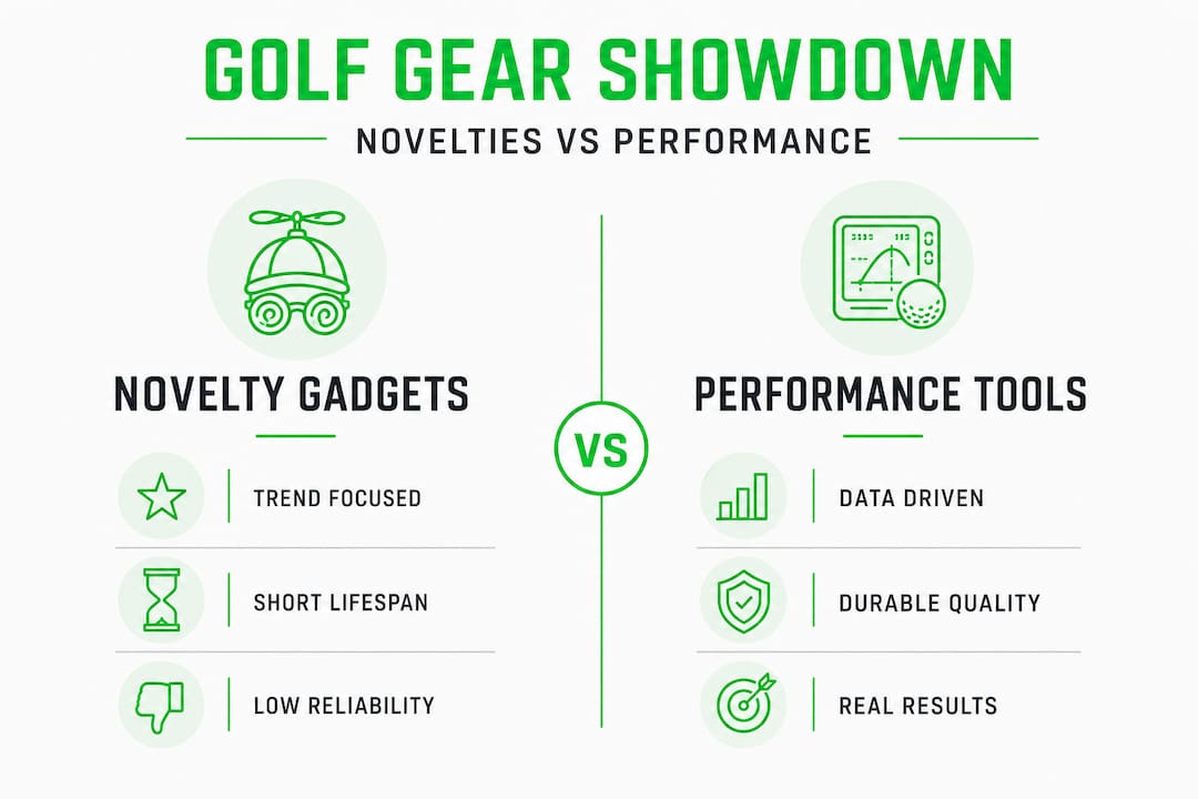 Infographic comparing novelty and performance golf gear