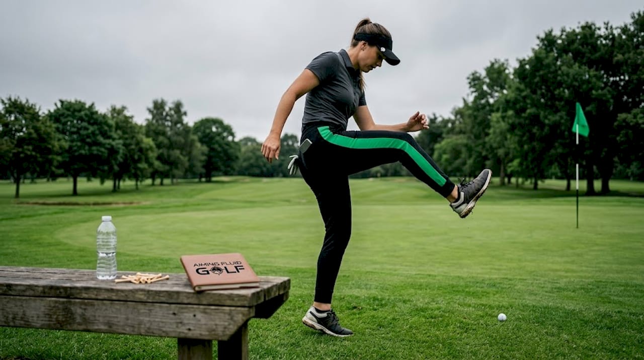 Golfer doing leg swings before round