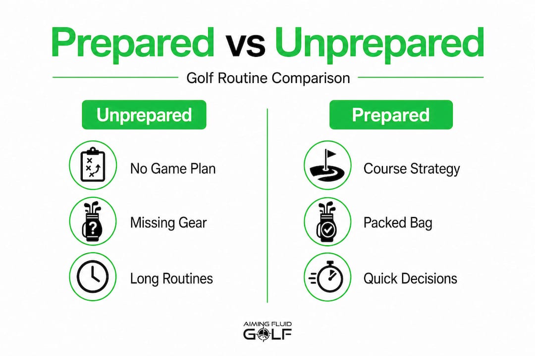 Infographic comparing prepared and unprepared golf routines
