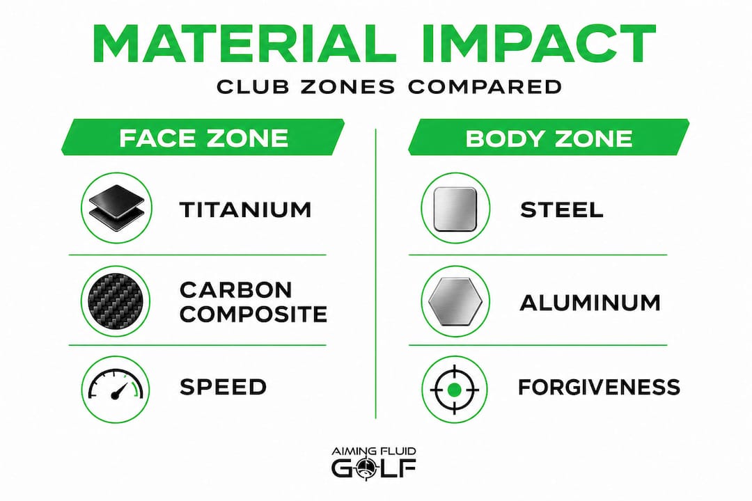 Infographic comparing golf club face and body materials