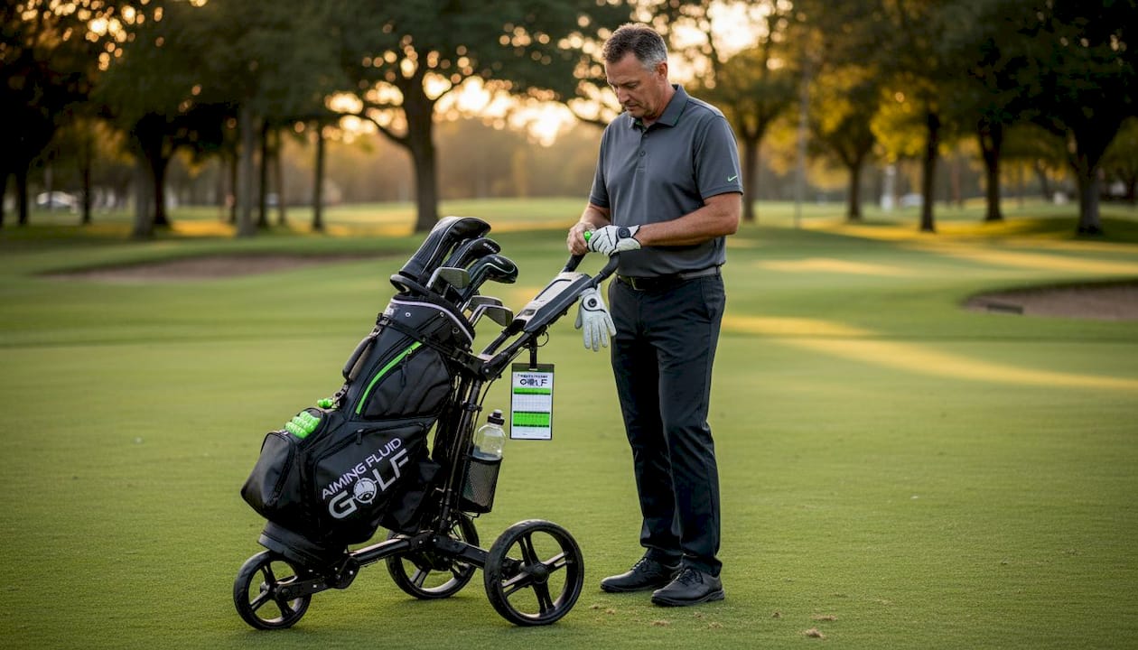Organized premium golf bag setup on course