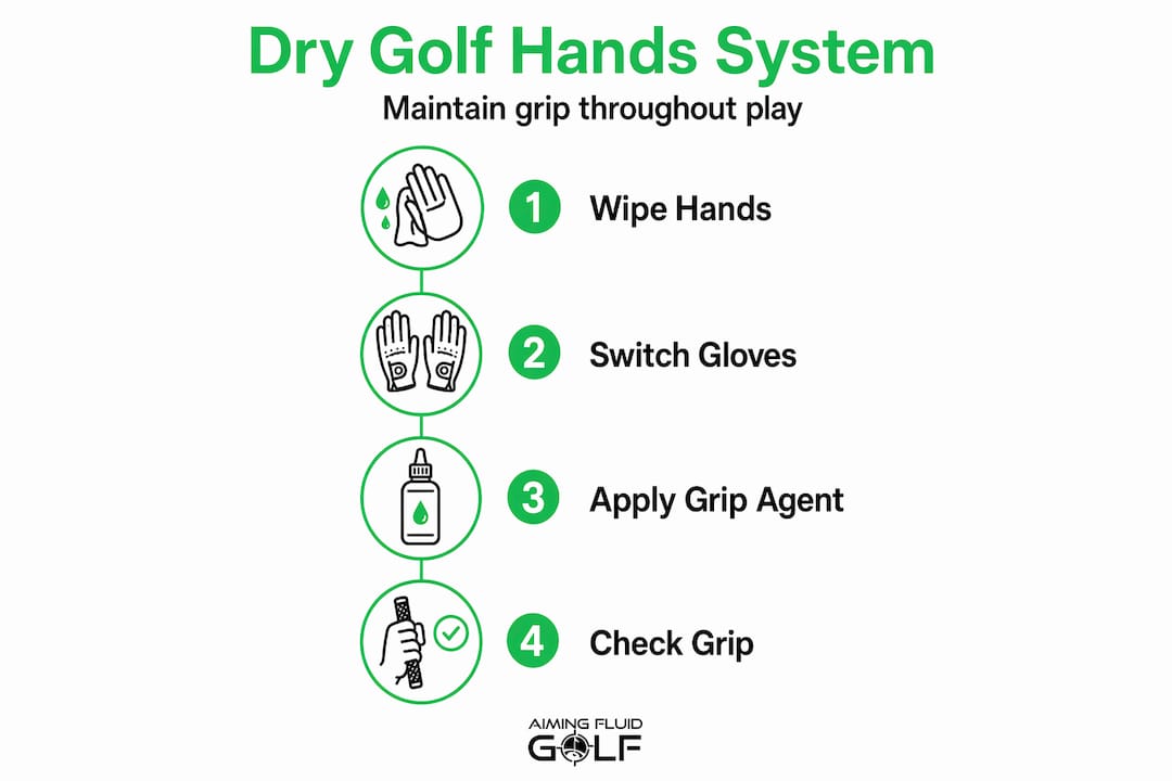 Infographic shows steps for dry golf hands system