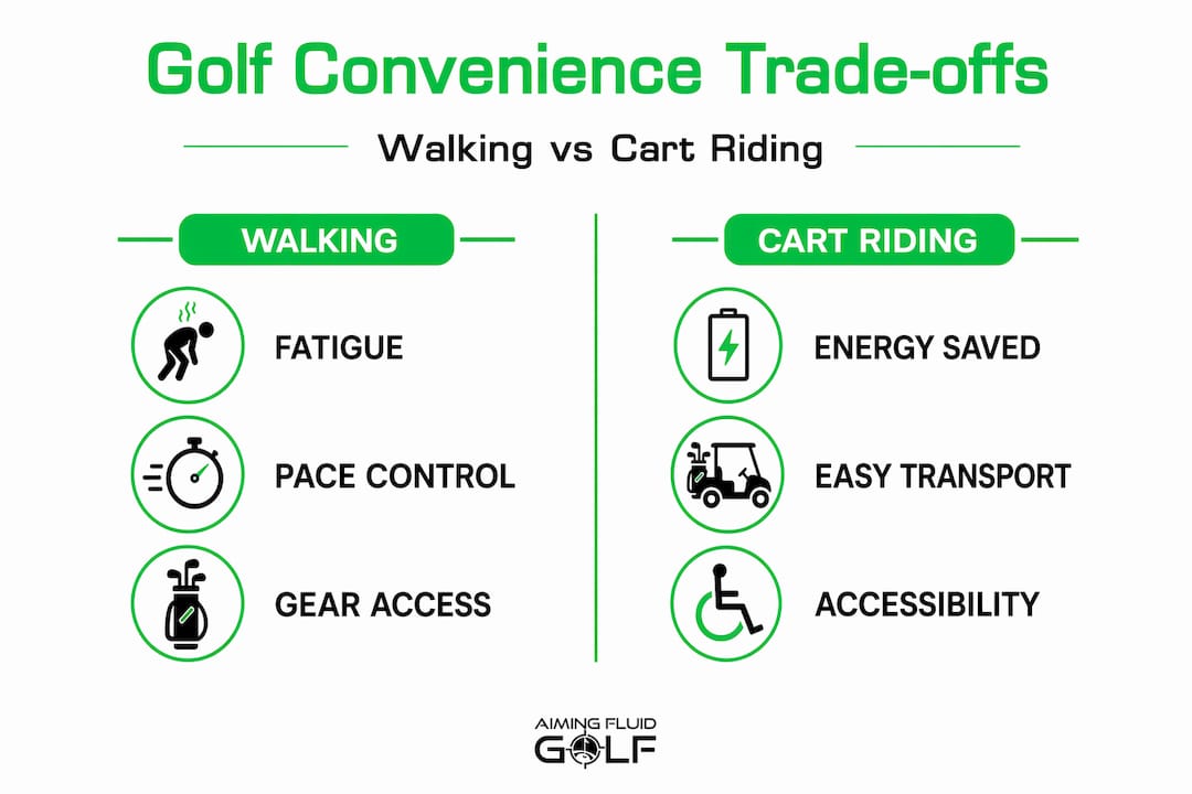 Infographic comparing walking versus cart riding convenience