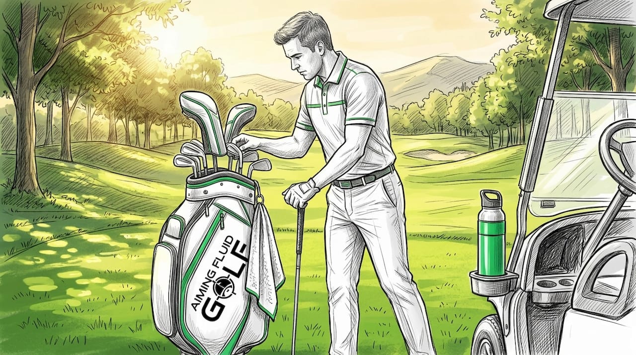 Golfer selects club from organized bag