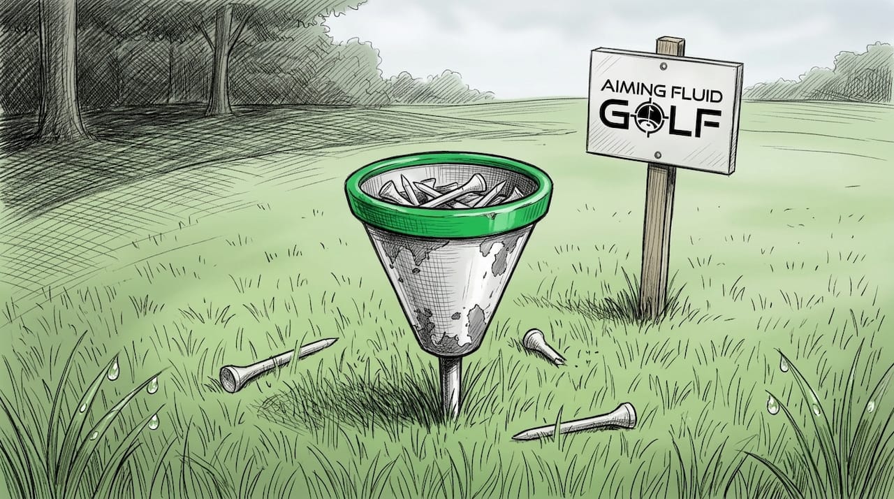 Broken tee caddy on golf course turf