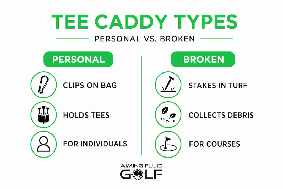 Infographic comparing personal and broken tee caddies