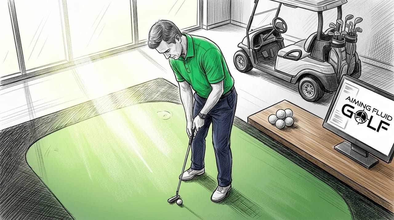 Golfer practicing putting routine outdoors morning