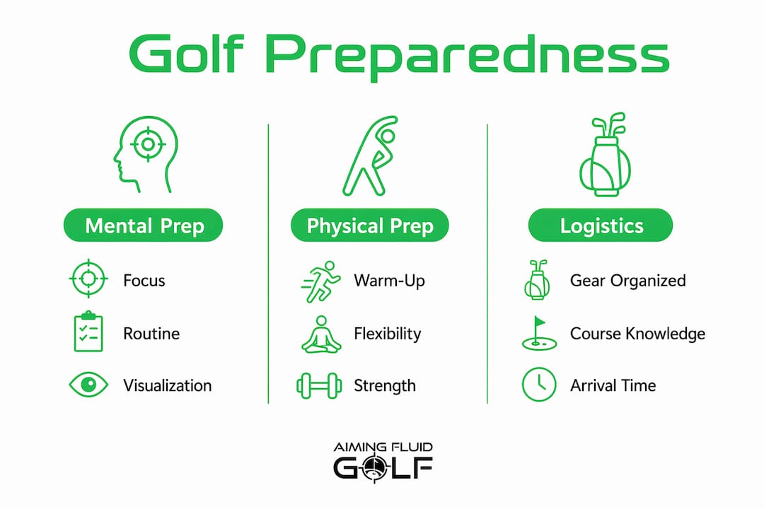 Infographic comparing mental, physical, and logistical golf preparedness categories