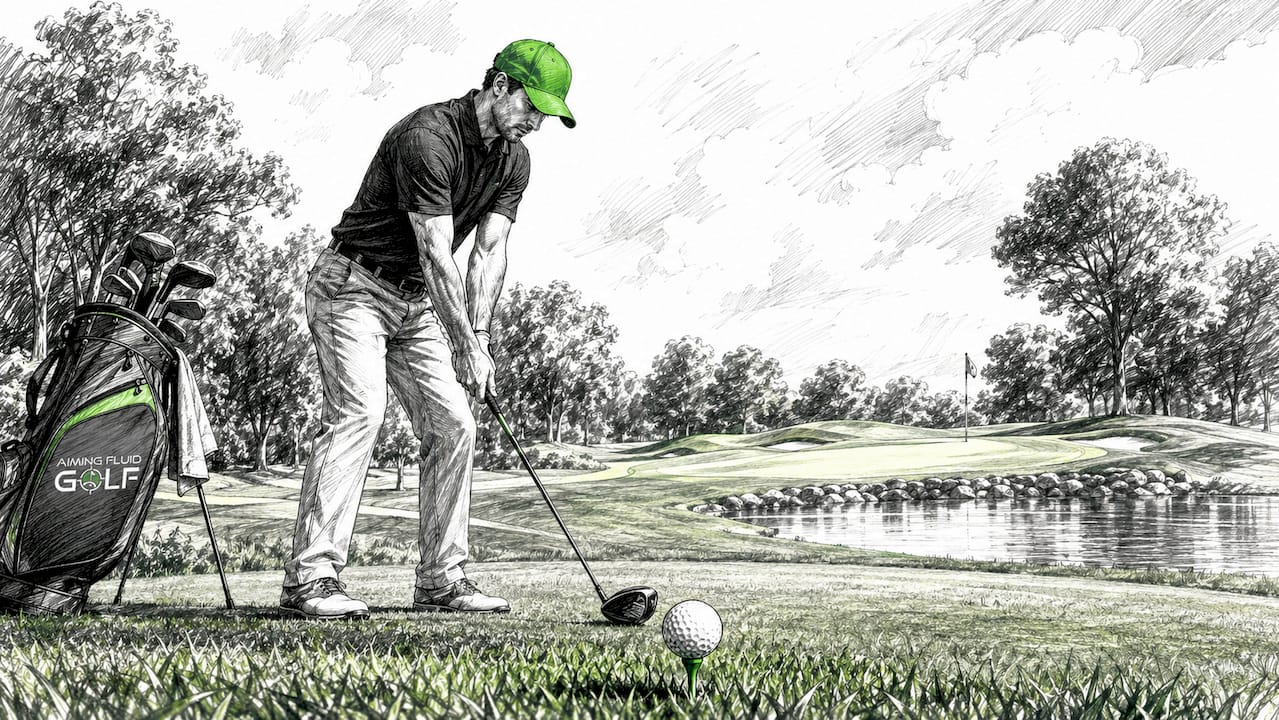 Golfer setting up a tee shot on course