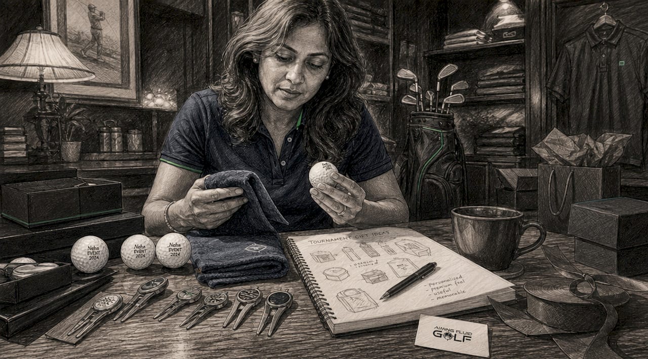 Organizer reviewing golf gifts samples