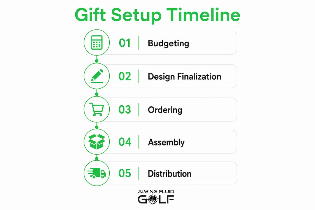 Infographic showing golf tournament gift setup timeline