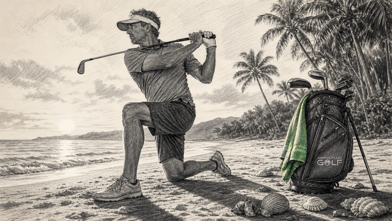 Golfer doing warm-up stretches on golf course