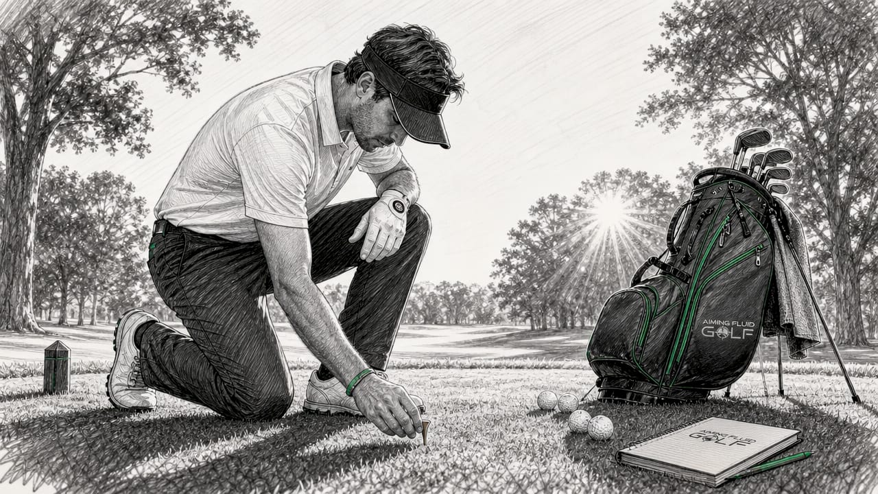 Golfer adjusting tee height on course