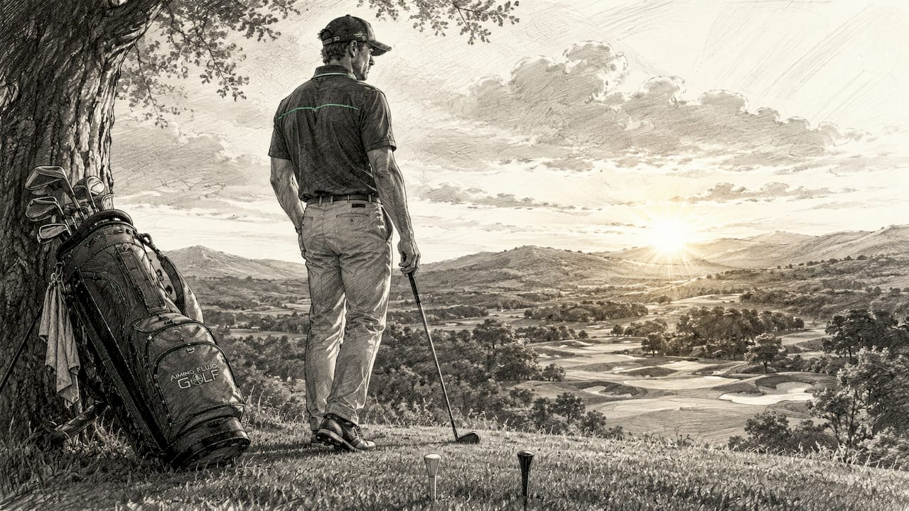 Male golfer assessing shot behind the ball