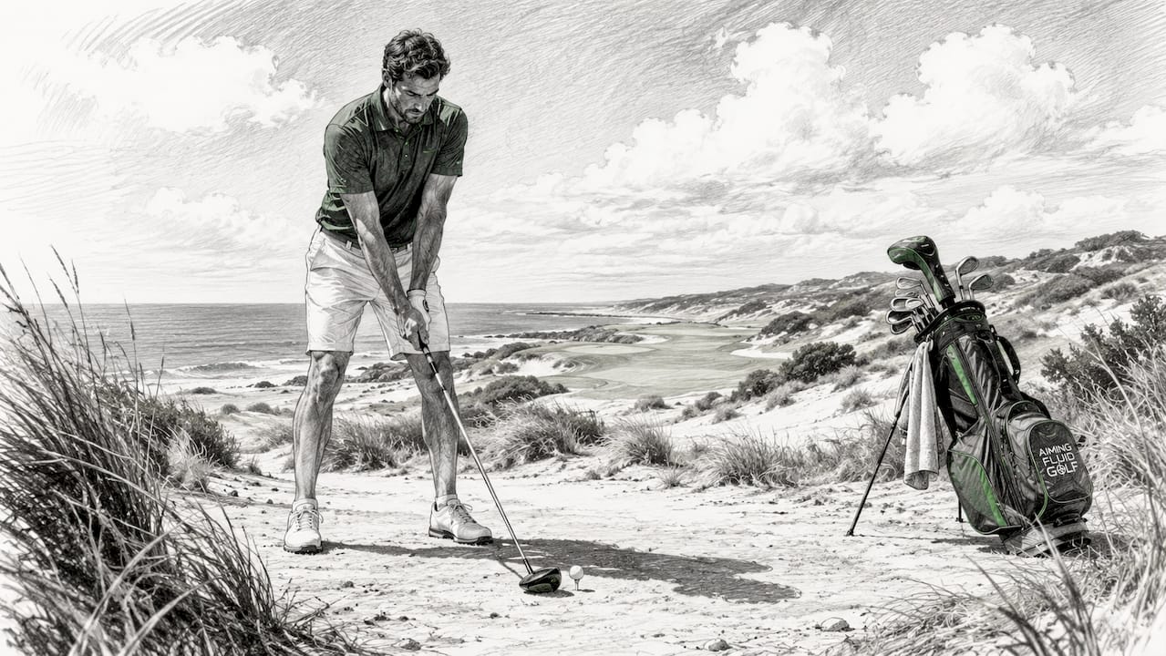 Golfer preparing pre-shot on tee box