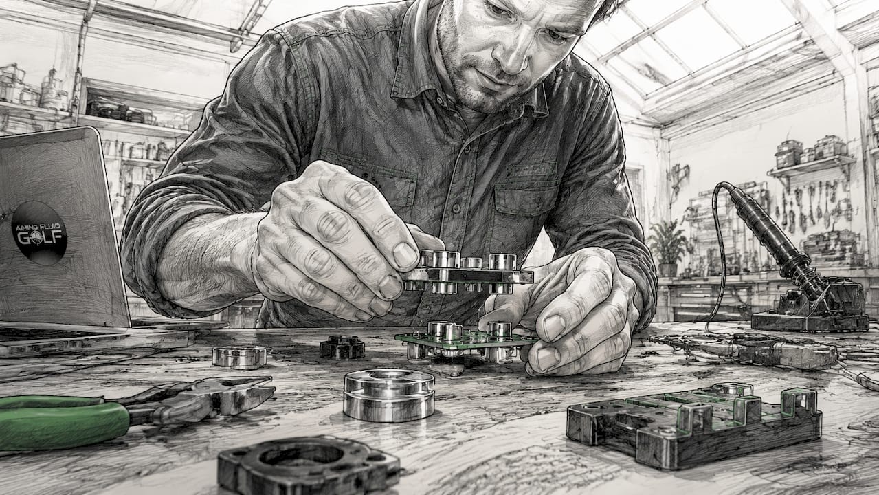 Engineer assembling circuit parts with magnets