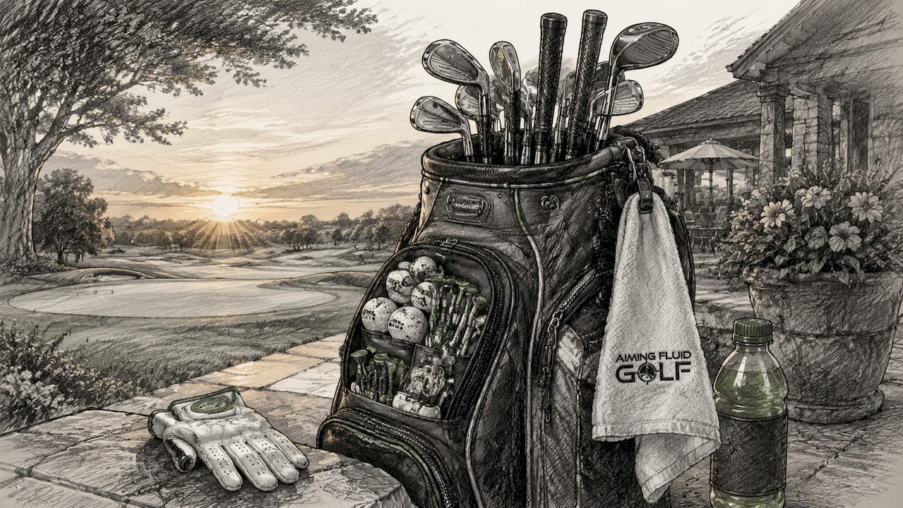 Neatly organized golf bag and accessories