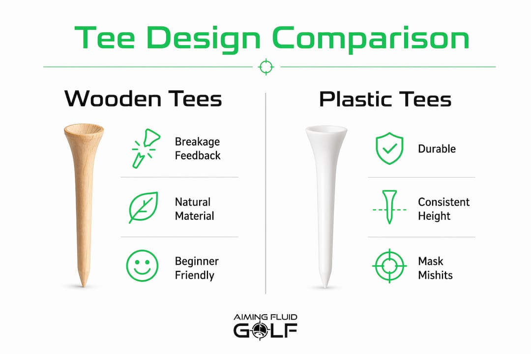 Infographic comparing wooden versus plastic golf tees