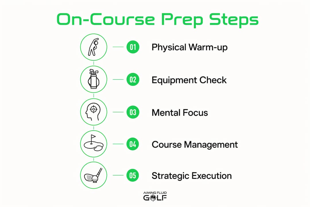 Infographic illustrating steps of on-course golf preparedness