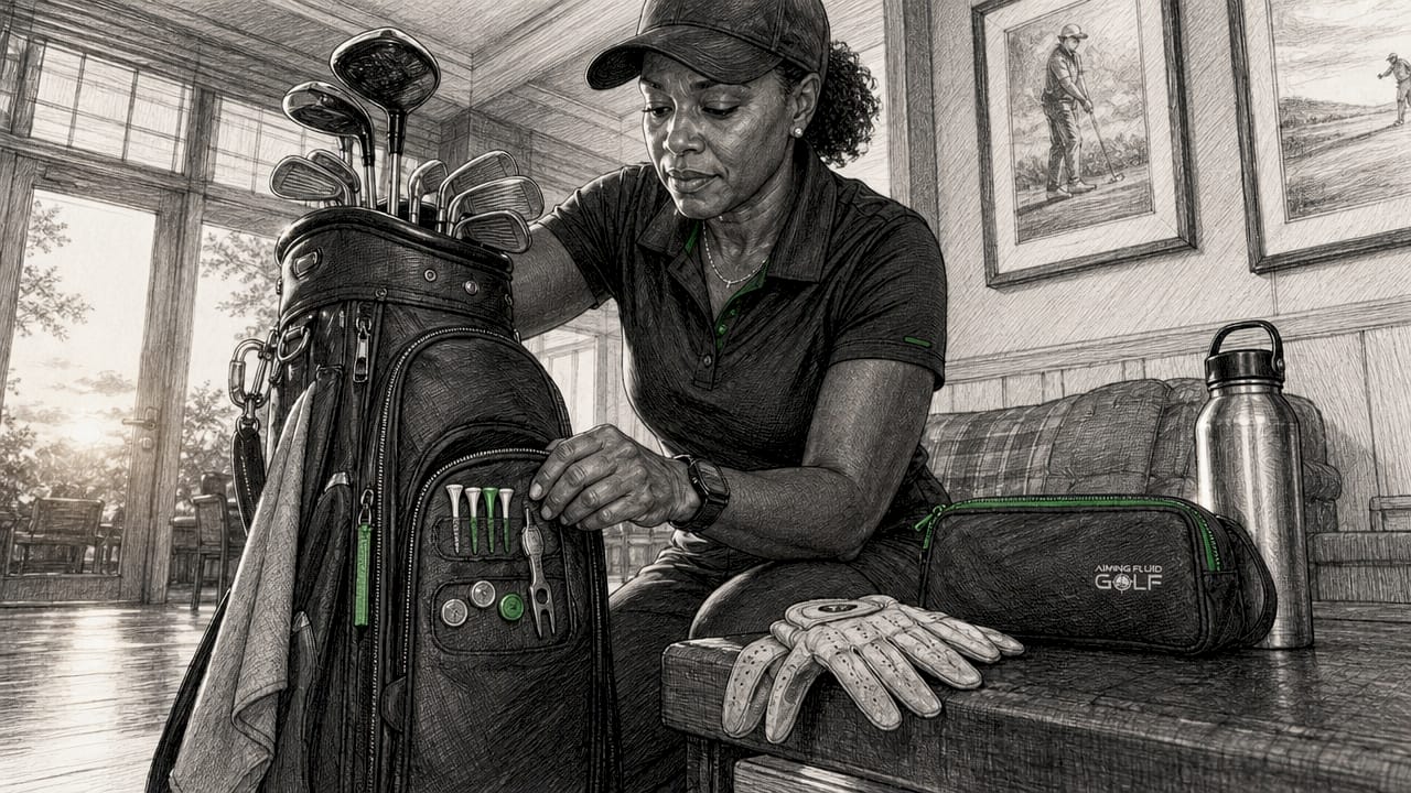 Golfer preparing golf gear outdoors