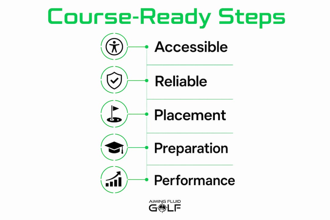 Infographic showing steps for course-ready golf equipment