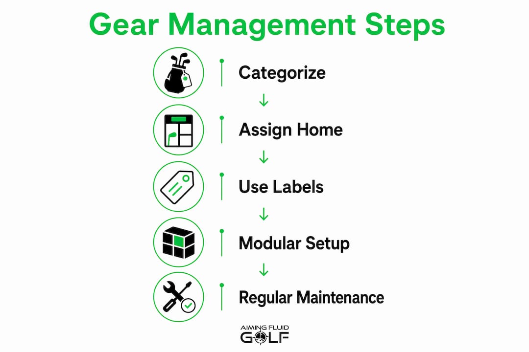Infographic showing steps to organize golf gear effectively