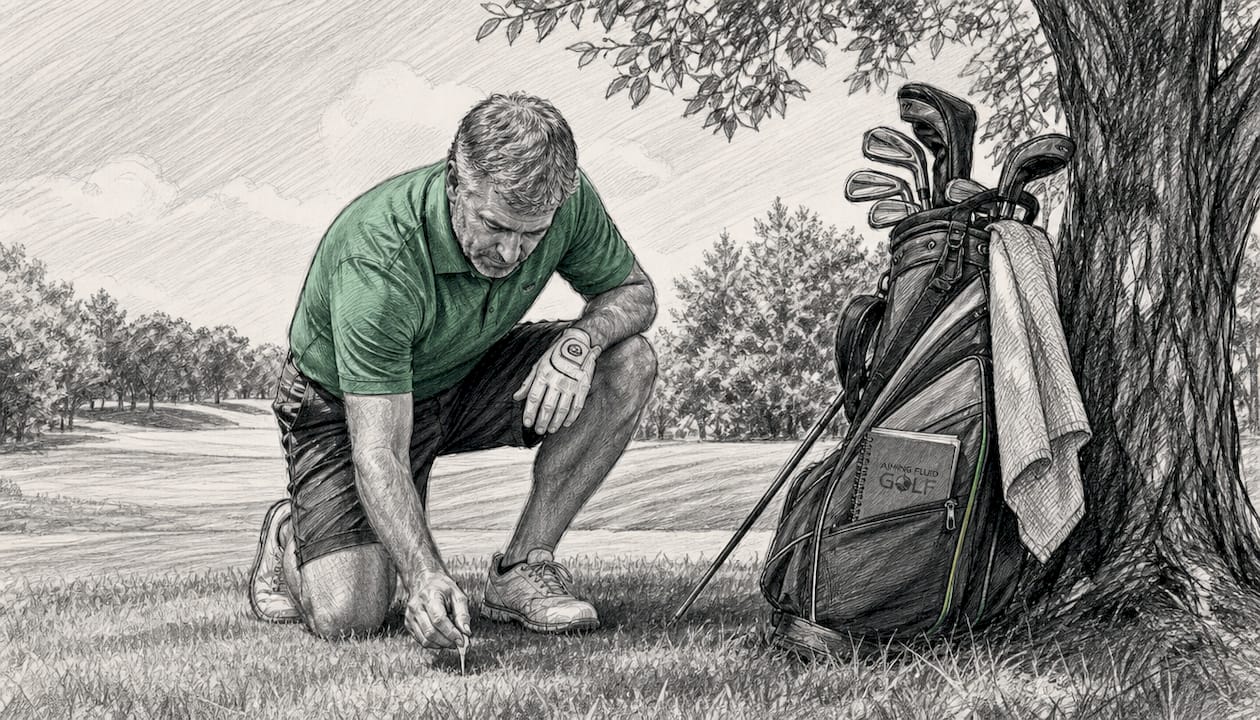 Golfer setting a tee on course