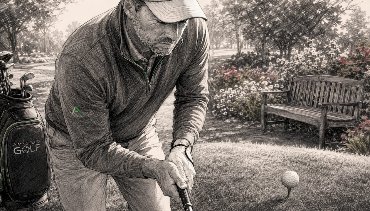 Golfer aligning stance before a shot
