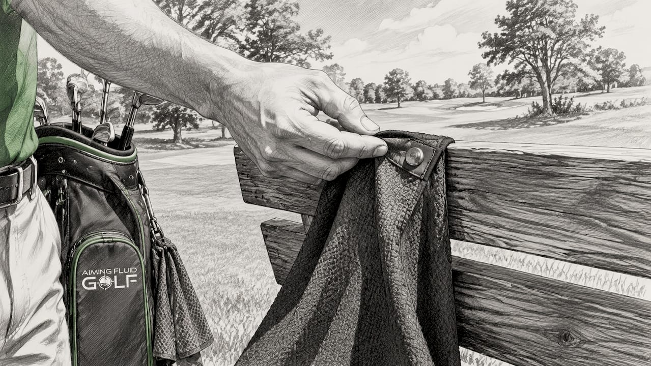 Close-up magnet on golf towel corner attached to golf bag