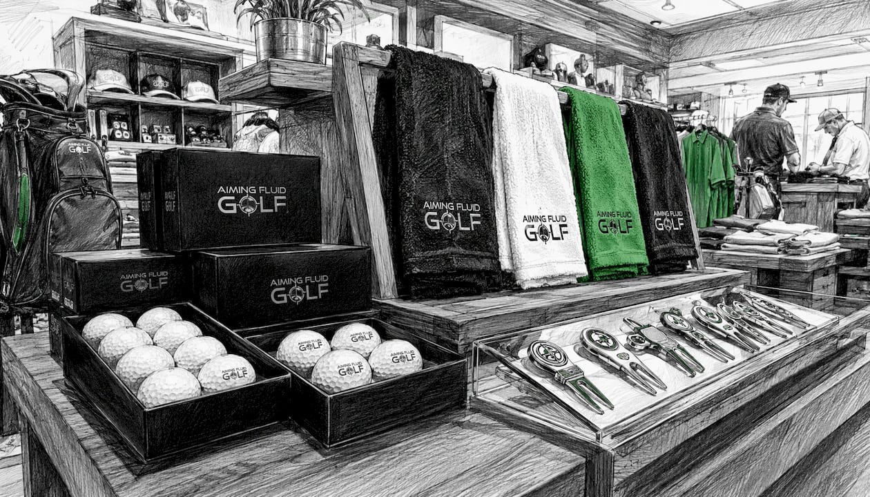 Display of branded golf gift set accessories