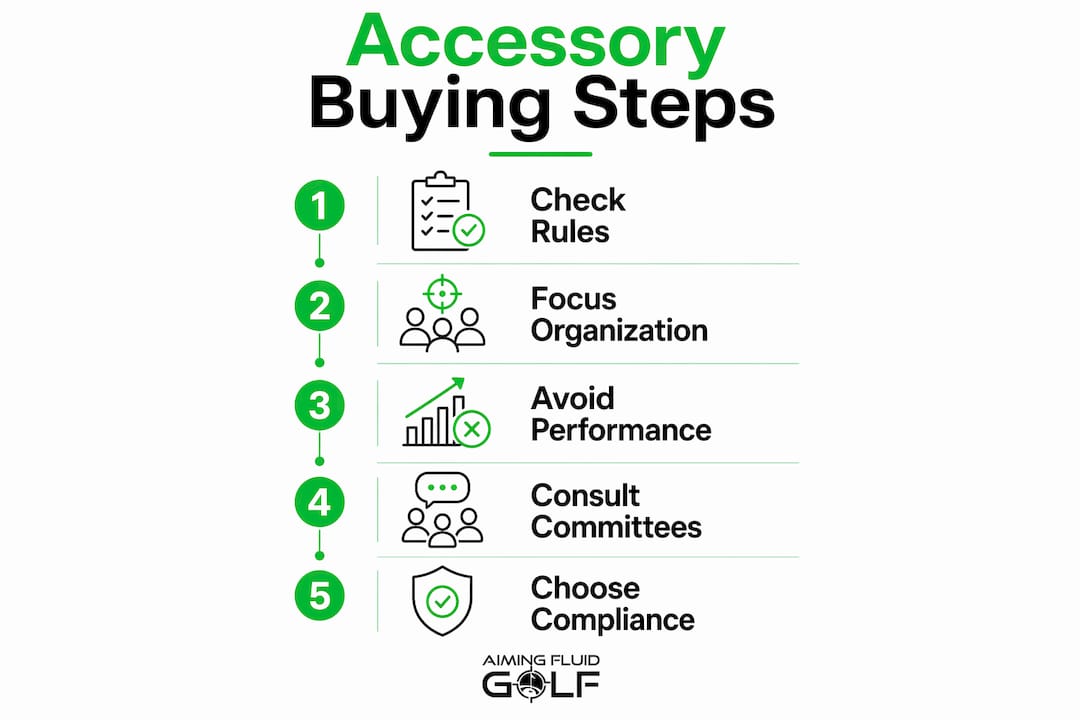 Infographic showing steps to buy penalty-free golf accessories