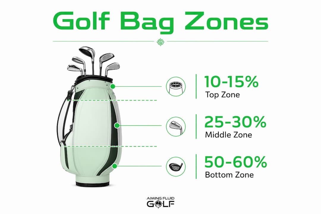 Infographic showing golf bag zones weight distribution