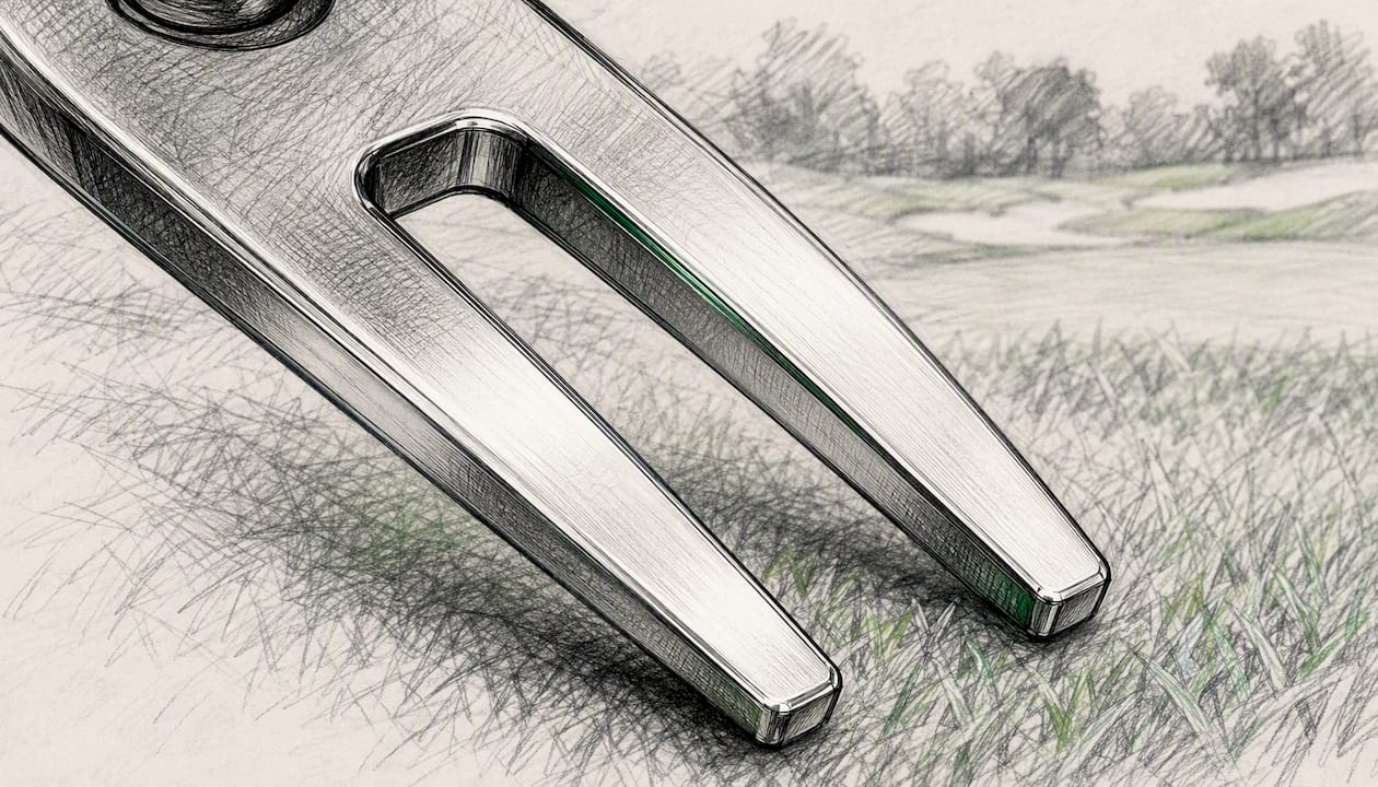 Close-up metal plating on golf divot tool