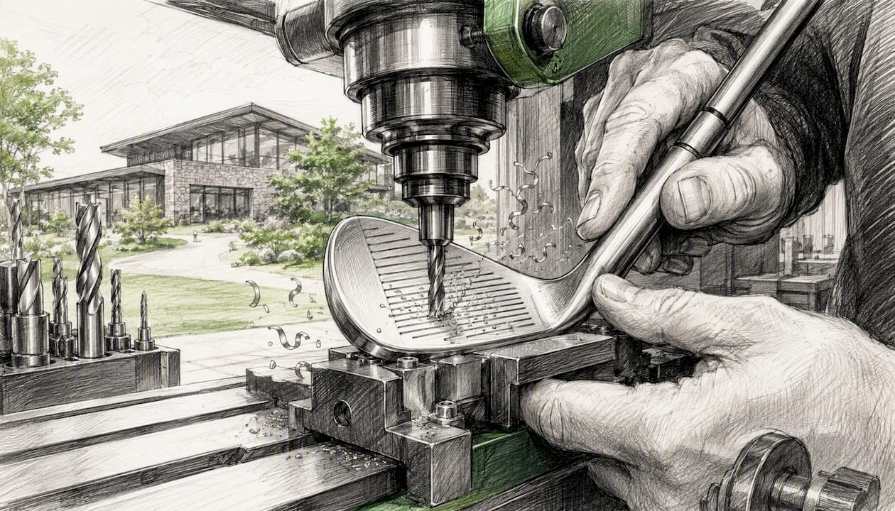 Technician milling groove on wedge clubface