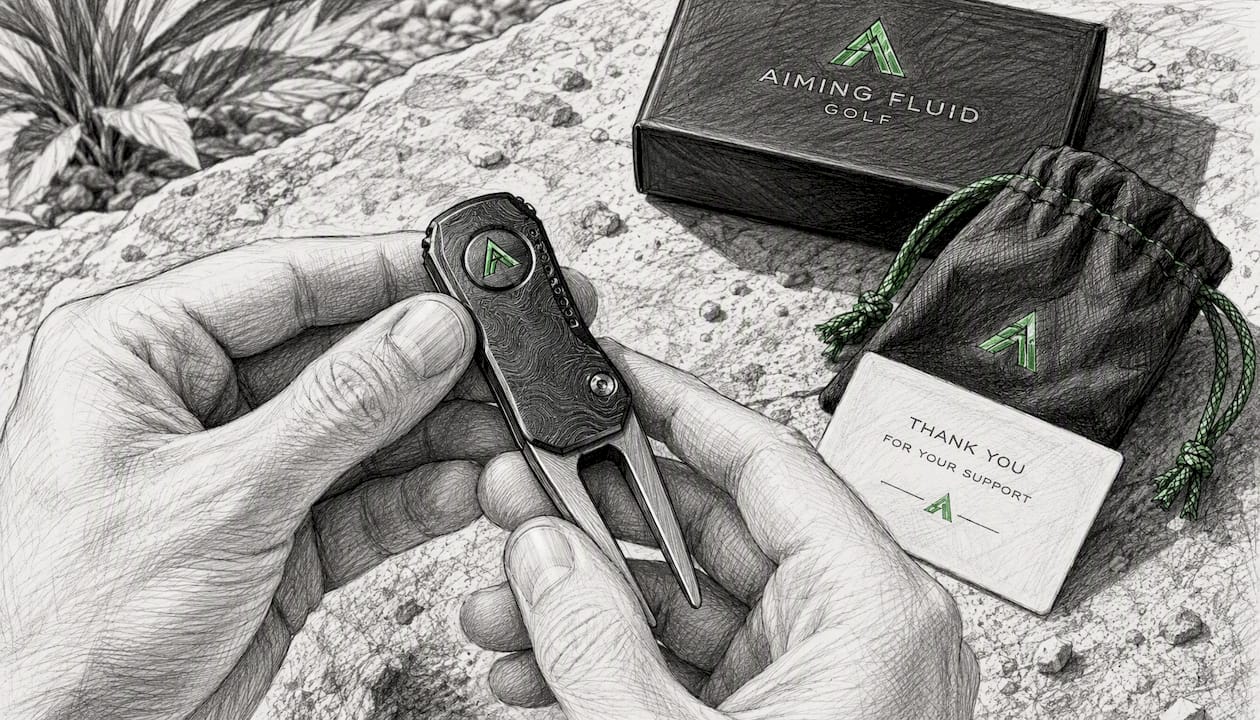 Hands inspecting new golf accessory condition