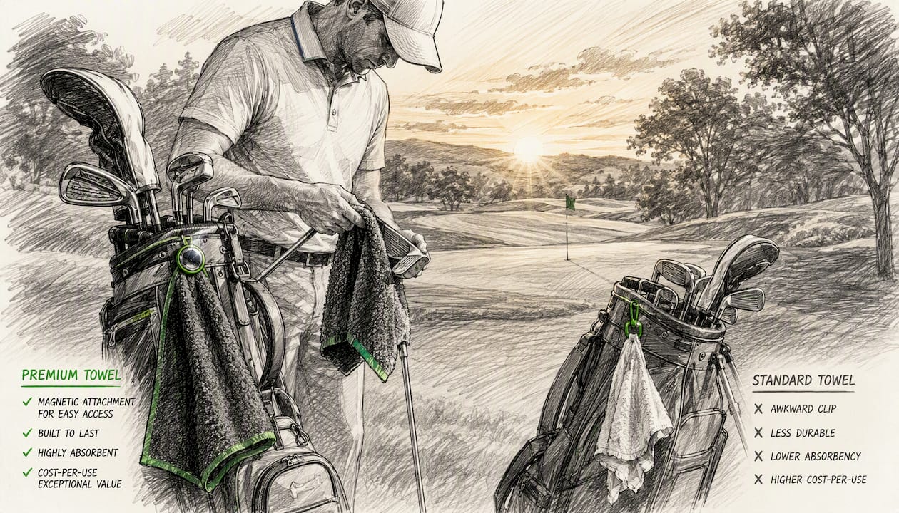 Comparison of premium and budget golf towels in use