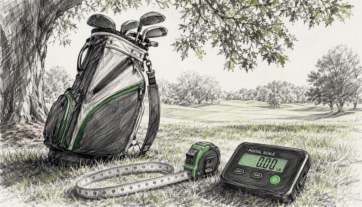 Measuring golf bag for shipping dimensional weight