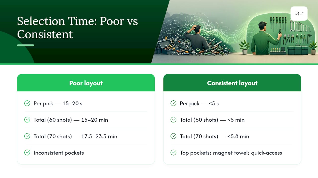 Diagram of golf bag organization and club selection time savings