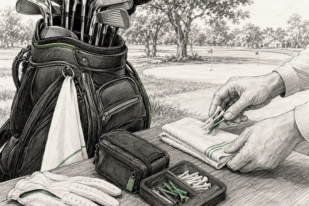 Organized golf bag with accessories ready for inspection
