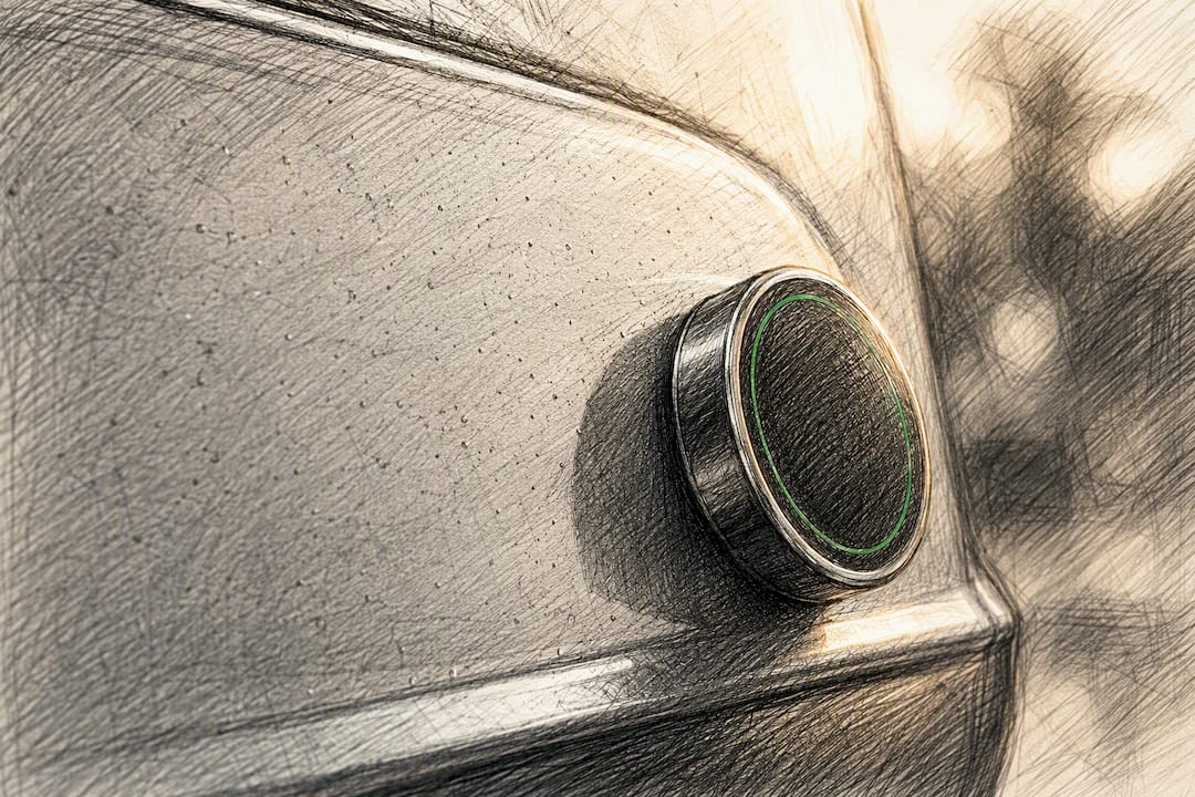 Close-up of magnet on golf cart finish