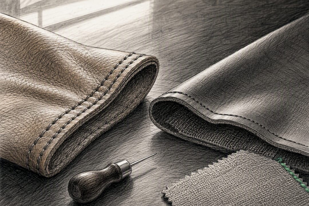 Leather and synthetic seam construction details