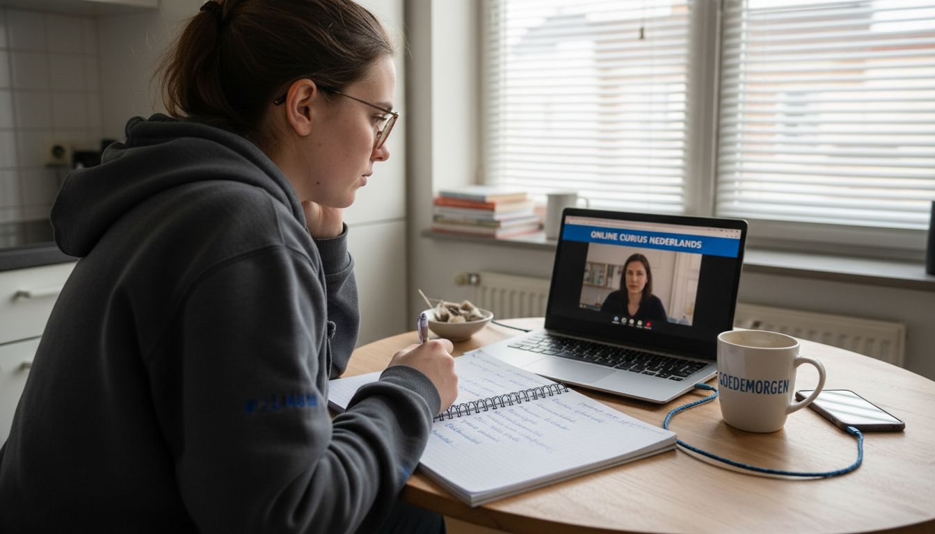 Vrouw volgt vanuit huis een online taalcursus