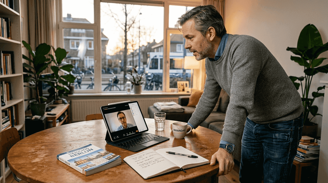 Man voert vanuit huis een videogesprek met iemand uit een andere cultuur