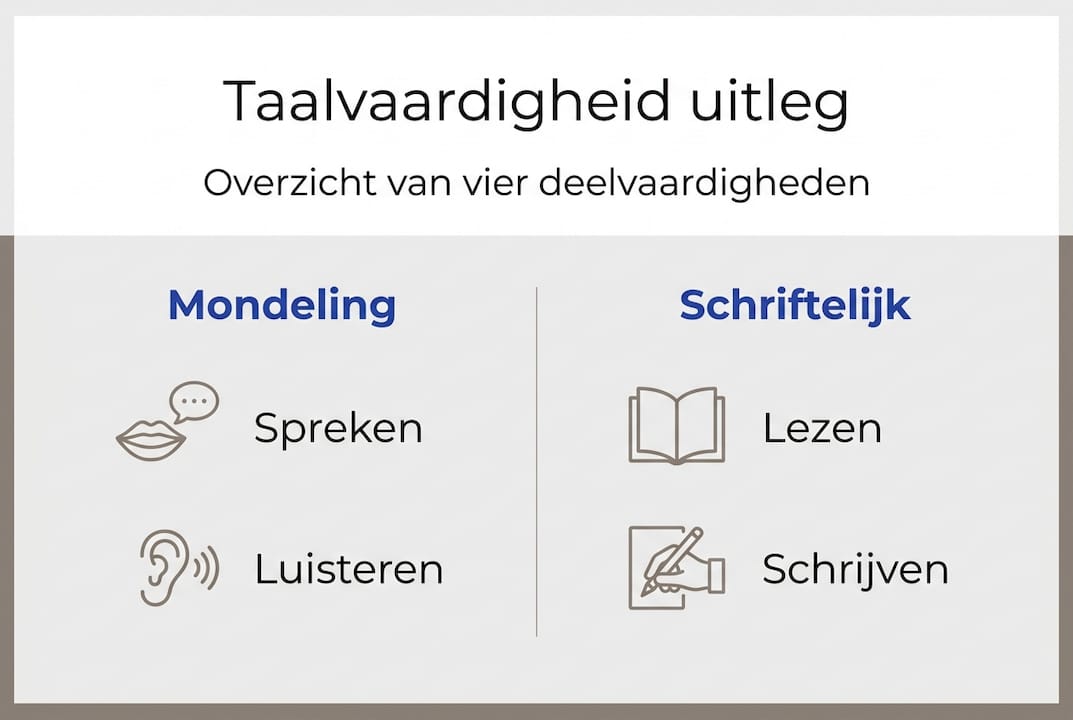 Overzichtelijke infographic met de vier belangrijkste taalvaardigheden
