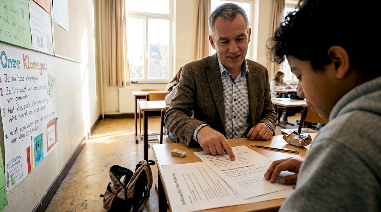 De docent bespreekt de resultaten van de taaltoets met de student en geeft gericht feedback.