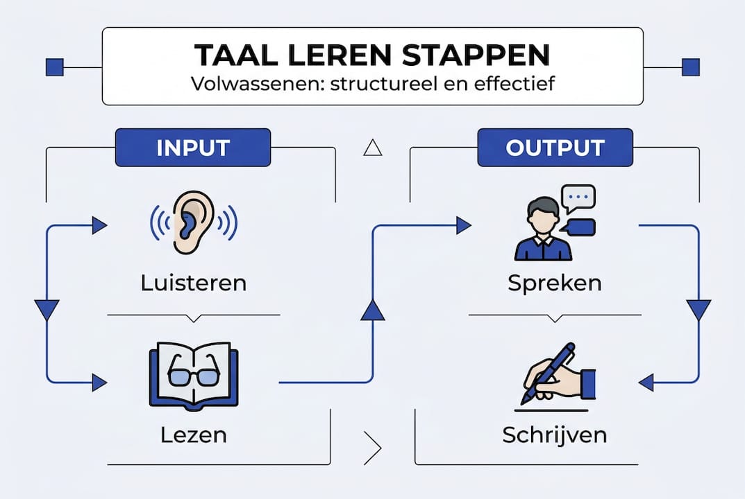 Infographic: stap-voor-stap je taalvaardigheid verbeteren als volwassene