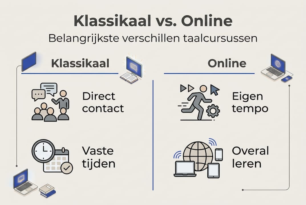 Infographic: De verschillen tussen klassikaal en online taalcursus op een rij