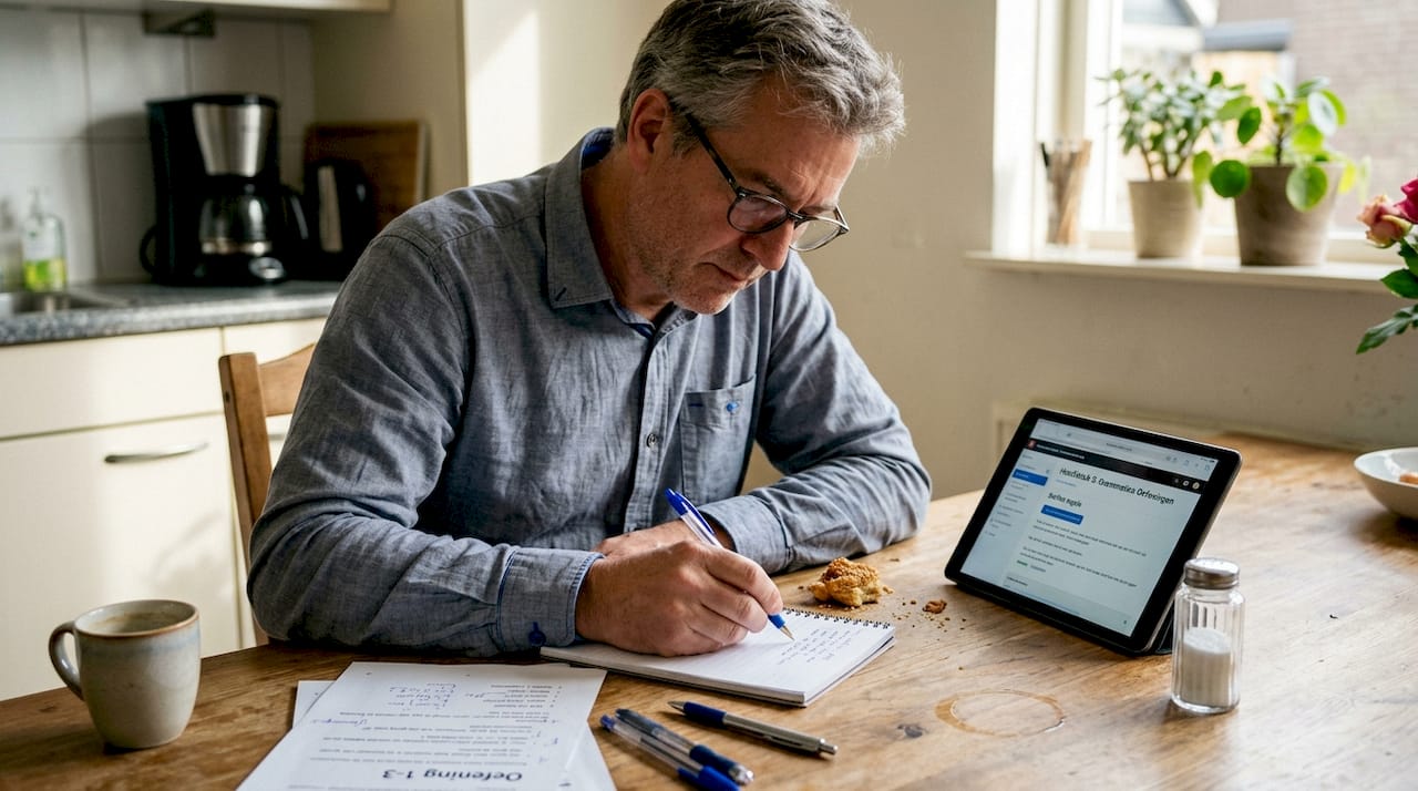 Man verdiept zich in grammatica tijdens een online taalcursus