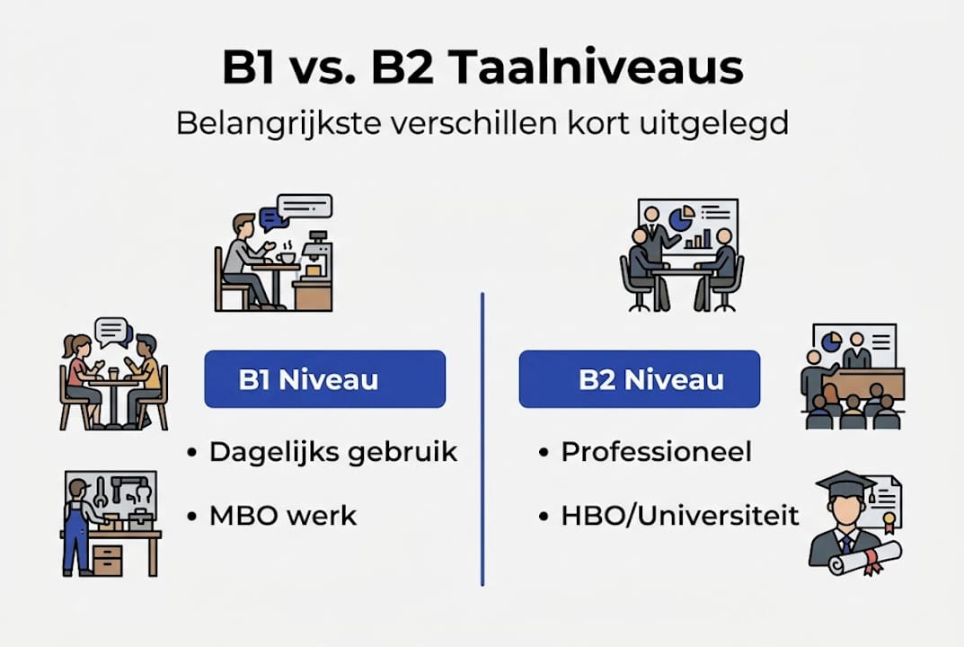 Infographic: de belangrijkste verschillen tussen taalniveau B1 en B2 op een rij